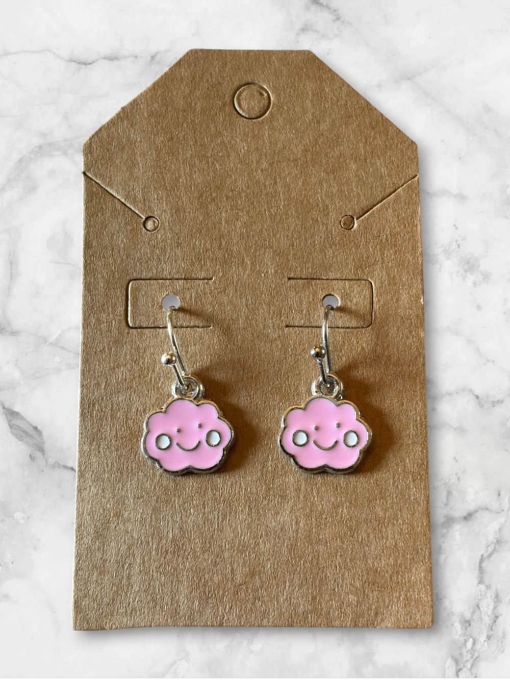 Pink Smiley Cloud Dangle Earrings - Cute Everyday Accessory
